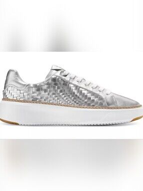 Cole Haan GrandPro Topspin Platform Sneakers Silver Woven Leather Size 11